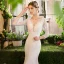 Meilleure Ivoire Transparentes Robe De Mariée Avec Châle 2019 Trompette / Sirène Encolure Dégagée 3/4 Manches Dos Nu Appliques En Dentelle Perlage Train De Balayage Volants