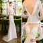 Meilleure Ivoire Transparentes Robe De Mariée Avec Châle 2019 Trompette / Sirène Encolure Dégagée 3/4 Manches Dos Nu Appliques En Dentelle Perlage Train De Balayage Volants