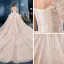 Romantic Champagne See-through Wedding Dresses 2019 Ball Gown Scoop Neck Long Sleeve Backless Appliques Lace Beading Cathedral Train Ruffle