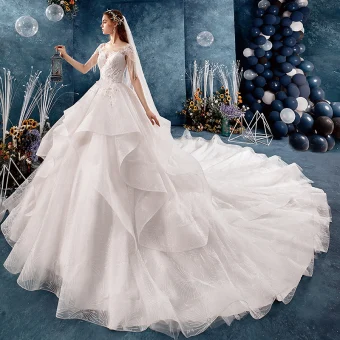 Chic Beautiful Ivory See Through Wedding Dresses 2019 A Line Princess Square Neckline Cap Sleeves Backless Appliques Lace Beading Tassel Glitter Tulle Cathedral Train Cascading Ruffles