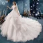 Schöne Ivory / Creme Durchsichtige Brautkleider / Hochzeitskleider 2019 A Linie Eckiger Ausschnitt Ärmel Rückenfreies Applikationen Spitze Perlenstickerei Quaste Glanz Tülle Kathedrale Schleppe Fallende Rüsche