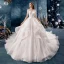 Schöne Ivory / Creme Durchsichtige Brautkleider / Hochzeitskleider 2019 A Linie Eckiger Ausschnitt Ärmel Rückenfreies Applikationen Spitze Perlenstickerei Quaste Glanz Tülle Kathedrale Schleppe Fallende Rüsche