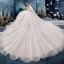 Schöne Ivory / Creme Durchsichtige Brautkleider / Hochzeitskleider 2019 A Linie Eckiger Ausschnitt Ärmel Rückenfreies Applikationen Spitze Perlenstickerei Quaste Glanz Tülle Kathedrale Schleppe Fallende Rüsche