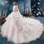 Schöne Ivory / Creme Durchsichtige Brautkleider / Hochzeitskleider 2019 A Linie Eckiger Ausschnitt Ärmel Rückenfreies Applikationen Spitze Perlenstickerei Quaste Glanz Tülle Kathedrale Schleppe Fallende Rüsche