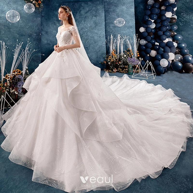 See Through Gray Cap Sleeves Tulle Appliques Scoop Tulle Prom Dress See Through Gray Cap Sleeves Tulle Appliques Scoop Tulle Prom Dress
