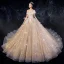 Scintillantes Champagne Robe De Mariée 2019 Robe Boule De l'épaule Manches Courtes Appliques En Dentelle Dos Nu Glitter Paillettes Tulle Chapel Train Volants