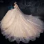 Scintillantes Champagne Robe De Mariée 2019 Robe Boule De l'épaule Manches Courtes Appliques En Dentelle Dos Nu Glitter Paillettes Tulle Chapel Train Volants