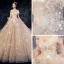 Scintillantes Champagne Robe De Mariée 2019 Robe Boule De l'épaule Manches Courtes Appliques En Dentelle Dos Nu Glitter Paillettes Tulle Chapel Train Volants
