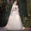 Affordable Champagne Outdoor / Garden See-through Wedding Dresses 2019 A-Line / Princess Scoop Neck Bell sleeves Backless Appliques Lace Sequins Sweep Train Ruffle
