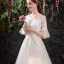Affordable Champagne Outdoor / Garden See-through Wedding Dresses 2019 A-Line / Princess Scoop Neck Bell sleeves Backless Appliques Lace Sequins Sweep Train Ruffle