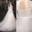 Affordable Champagne Outdoor / Garden See-through Wedding Dresses 2019 A-Line / Princess Scoop Neck Bell sleeves Backless Appliques Lace Sequins Sweep Train Ruffle