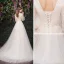 Affordable Champagne Outdoor / Garden Wedding Dresses 2019 A-Line / Princess V-Neck Puffy 3/4 Sleeve Backless Appliques Lace Sweep Train Ruffle