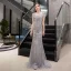 Luxe Gris Transparentes Robe De Soirée 2019 Trompette / Sirène Encolure Dégagée Mancherons Fait main Paillettes Perlage Train De Balayage Robe De Ceremonie