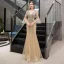 Luxe Doré Robe De Soirée 2019 Trompette / Sirène Col v profond Manches de cloche Fait main Paillettes Perlage Longue Volants Dos Nu Robe De Ceremonie