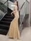 Luxe Doré Robe De Soirée 2019 Trompette / Sirène Col v profond Manches de cloche Fait main Paillettes Perlage Longue Volants Dos Nu Robe De Ceremonie