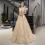 Illusion Doré Transparentes Robe De Soirée 2019 Princesse Col v profond Sans Manches Paillettes Perlage Glitter Tulle Train De Balayage Volants Dos Nu Robe De Ceremonie