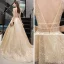 Illusion Doré Transparentes Robe De Soirée 2019 Princesse Col v profond Sans Manches Paillettes Perlage Glitter Tulle Train De Balayage Volants Dos Nu Robe De Ceremonie
