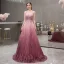 High End Fuchsie Farbverlauf Abendkleider 2019 A Linie Tiefer V-Ausschnitt Kurze Ärmel Strass Perlenstickerei Sweep / Pinsel Zug Rüschen Rückenfreies Festliche Kleider