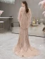 Haut de Gamme Doré Robe De Soirée Avec Châle 2019 Trompette / Sirène Col v profond Sans Manches Fait main Perlage Faux Diamant Plumes Train De Balayage Dos Nu Robe De Ceremonie