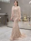Haut de Gamme Doré Robe De Soirée Avec Châle 2019 Trompette / Sirène Col v profond Sans Manches Fait main Perlage Faux Diamant Plumes Train De Balayage Dos Nu Robe De Ceremonie
