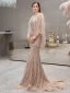 Haut de Gamme Doré Robe De Soirée Avec Châle 2019 Trompette / Sirène Col v profond Sans Manches Fait main Perlage Faux Diamant Plumes Train De Balayage Dos Nu Robe De Ceremonie