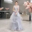 Illusion Grå Genomskinliga Aftonklänningar 2019 Prinsessa Djup v-hals Ärmlös Beading Pärla Rhinestone Långa Cascading Volanger Halterneck Formella Klänningar