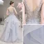 Illusion Grå Genomskinliga Aftonklänningar 2019 Prinsessa Djup v-hals Ärmlös Beading Pärla Rhinestone Långa Cascading Volanger Halterneck Formella Klänningar