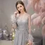 High-end Grey See-through Evening Dresses  2019 A-Line / Princess Square Neckline Long Sleeve Feather Rhinestone Beading Floor-Length / Long Ruffle Formal Dresses