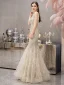 High-end Gold Evening Dresses  2019 Trumpet / Mermaid Deep V-Neck Sleeveless Beading Pearl Rhinestone Feather Floor-Length / Long Ruffle Backless Formal Dresses