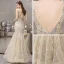 High-end Gold Evening Dresses  2019 Trumpet / Mermaid Deep V-Neck Sleeveless Beading Pearl Rhinestone Feather Floor-Length / Long Ruffle Backless Formal Dresses