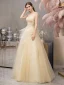Chic / Beautiful Yellow Evening Dresses  2019 A-Line / Princess Strapless Sleeveless Appliques Flower Beading Pearl Floor-Length / Long Ruffle Backless Formal Dresses