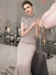 Luxury / Gorgeous Grey Evening Dresses  2019 Trumpet / Mermaid High Neck Sleeveless Pearl Rhinestone Beading Tassel Sweep Train Formal Dresses
