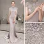 Luxury / Gorgeous Grey Evening Dresses  2019 Trumpet / Mermaid High Neck Sleeveless Pearl Rhinestone Beading Tassel Sweep Train Formal Dresses