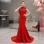 Vintage / Retro Red Evening Dresses  2019 Trumpet / Mermaid High Neck Sleeveless Pearl Beading Tassel Sweep Train Ruffle Formal Dresses