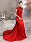 Vintage / Retro Red Evening Dresses  2019 Trumpet / Mermaid High Neck Sleeveless Pearl Beading Tassel Sweep Train Ruffle Formal Dresses