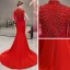 Vintage / Retro Red Evening Dresses  2019 Trumpet / Mermaid High Neck Sleeveless Pearl Beading Tassel Sweep Train Ruffle Formal Dresses