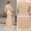 Luxury / Gorgeous Yellow See-through Evening Dresses  2019 Trumpet / Mermaid Scoop Neck Sleeveless Beading Tassel Floor-Length / Long Ruffle Formal Dresses