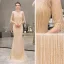 Luxury / Gorgeous Yellow See-through Evening Dresses  2019 Trumpet / Mermaid Scoop Neck Sleeveless Beading Tassel Floor-Length / Long Ruffle Formal Dresses