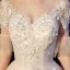 Chic / Belle Champagne Transparentes Robe De Mariée 2019 Princesse Encolure Dégagée Manches de cloche Dos Nu Glitter Tulle Appliques En Dentelle Perlage Perle Chapel Train Volants