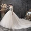 Charming Champagne Wedding Dresses 2019 Ball Gown Off-The-Shoulder Short Sleeve Backless Glitter Tulle Sequins Beading Cathedral Train Ruffle