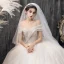Charming Champagne Wedding Dresses 2019 Ball Gown Off-The-Shoulder Short Sleeve Backless Glitter Tulle Sequins Beading Cathedral Train Ruffle