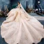 Stunning Champagne Wedding Dresses 2019 Ball Gown Off-The-Shoulder Short Sleeve Backless Appliques Lace Flower Beading Cathedral Train Ruffle