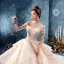 Stunning Champagne Wedding Dresses 2019 Ball Gown Off-The-Shoulder Short Sleeve Backless Appliques Lace Flower Beading Cathedral Train Ruffle
