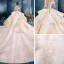 Stunning Champagne Wedding Dresses 2019 Ball Gown Off-The-Shoulder Short Sleeve Backless Appliques Lace Flower Beading Cathedral Train Ruffle