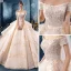 Stunning Champagne Wedding Dresses 2019 Ball Gown Off-The-Shoulder Short Sleeve Backless Appliques Lace Flower Beading Cathedral Train Ruffle