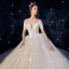 Chic / Belle Ivoire Robe De Mariée 2019 Robe Boule De l'épaule Manches Courtes Dos Nu Glitter Tulle Perlage Royal Train Volants