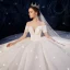 Chic / Belle Ivoire Robe De Mariée 2019 Robe Boule De l'épaule Manches Courtes Dos Nu Glitter Tulle Perlage Royal Train Volants