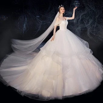 Chic Beautiful Ivory Wedding Dresses 2019 Ball Gown Off The Shoulder Short Sleeve Backless Glitter Tulle Beading Sash Cathedral Train Cascading Ruffles