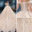 Elegant Champagne Wedding Dresses 2019 Ball Gown Off-The-Shoulder Short Sleeve Backless Appliques Lace Cathedral Train Ruffle