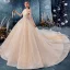 Sparkly Champagne Wedding Dresses 2019 Ball Gown Off-The-Shoulder Short Sleeve Backless Glitter Tulle Appliques Lace Beading Royal Train Ruffle